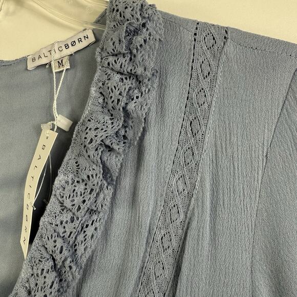 Cottagecore Baltic Born New Blue Mini Dress Medium Lace Trim Flared Sleeve - Picture 9 of 16